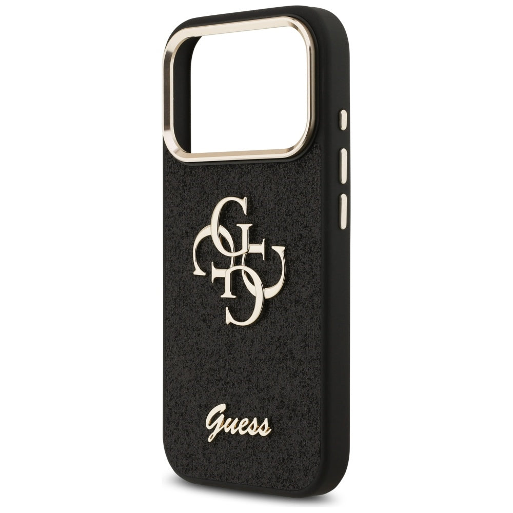 Deksel for Apple iPhone 17 Pro, Guess, Fixed Glitter Big 4G Metal Frame, Svart