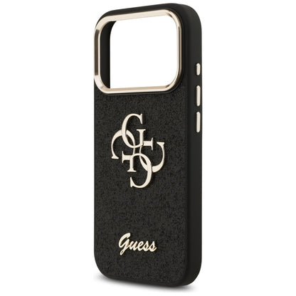 Deksel for Apple iPhone 17 Pro, Guess, Fixed Glitter Big 4G Metal Frame, Svart