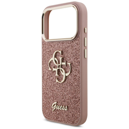Deksel for Apple iPhone 17 Pro, Guess, Fixed Glitter Big 4G Metal Frame, Rosa