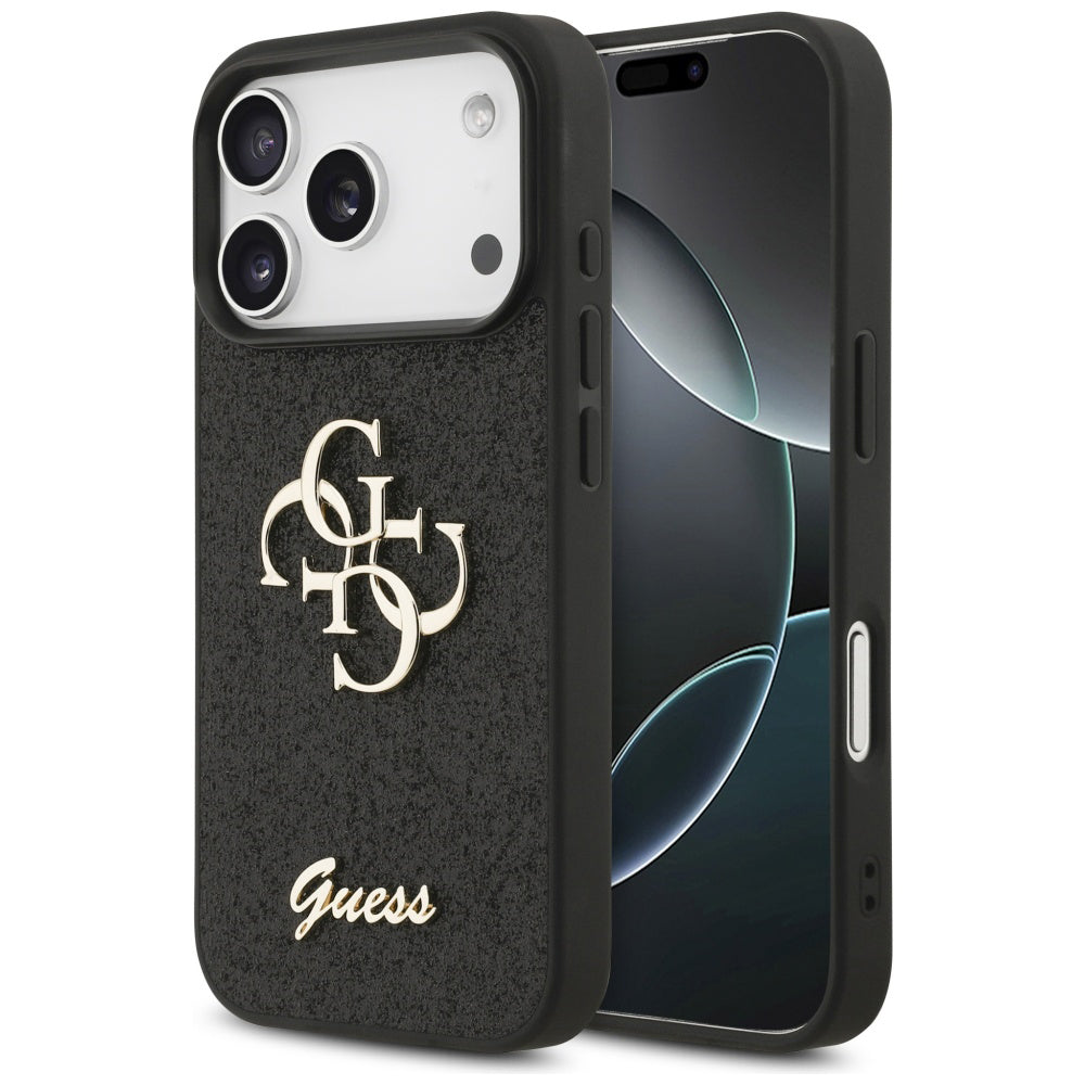 Deksel for Apple iPhone 17 Pro, Guess, Fixed Glitter Big 4G, Svart