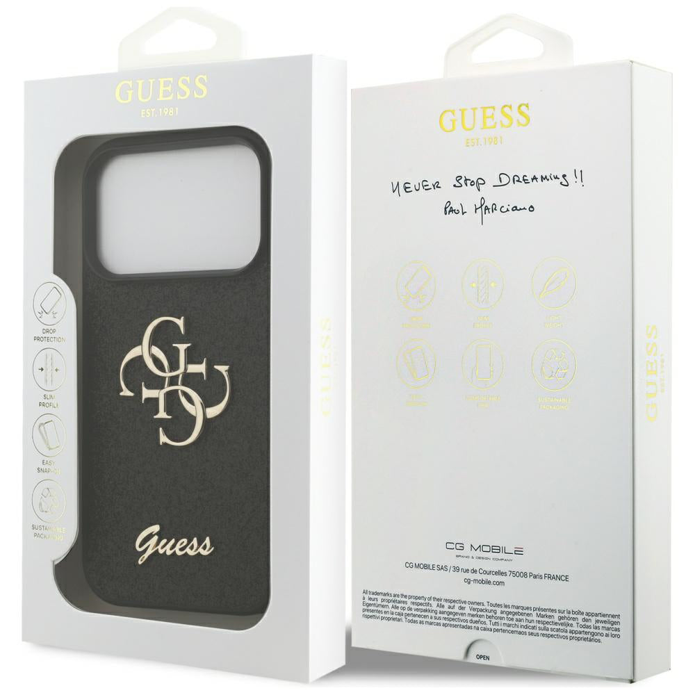 Deksel for Apple iPhone 17 Pro, Guess, Fixed Glitter Big 4G, Svart