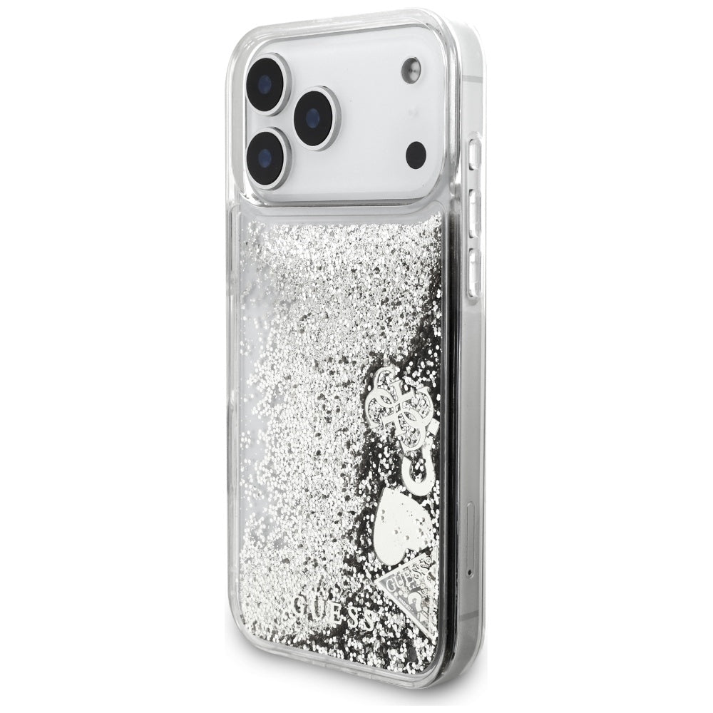 Deksel for Apple iPhone 17 Pro, Guess, Liquid Glitter Charms, Sølvfarget