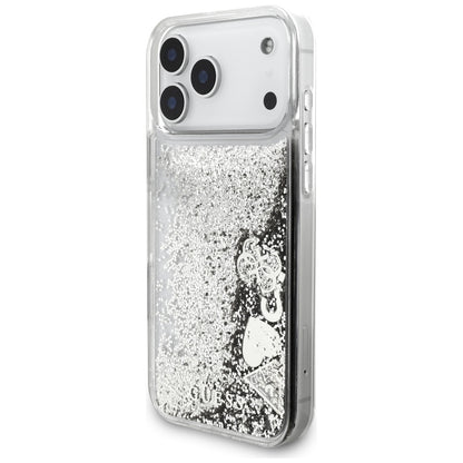 Deksel for Apple iPhone 17 Pro, Guess, Liquid Glitter Charms, Sølvfarget