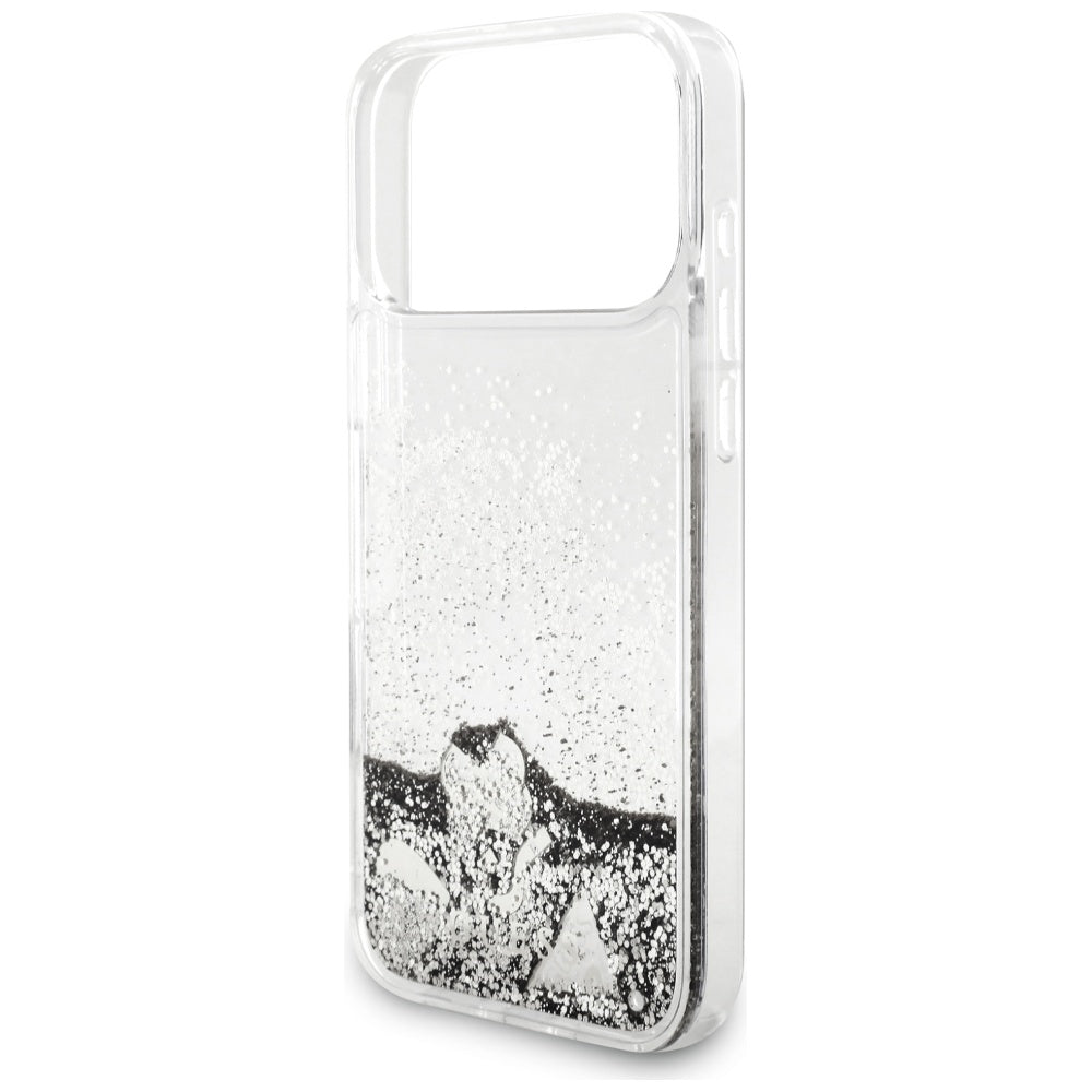 Deksel for Apple iPhone 17 Pro, Guess, Liquid Glitter Charms, Sølvfarget