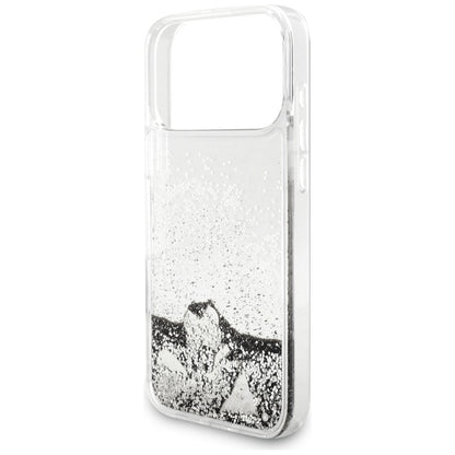 Deksel for Apple iPhone 17 Pro, Guess, Liquid Glitter Charms, Sølvfarget