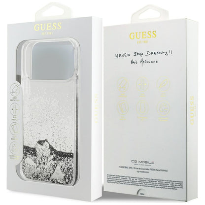 Deksel for Apple iPhone 17 Pro, Guess, Liquid Glitter Charms, Sølvfarget