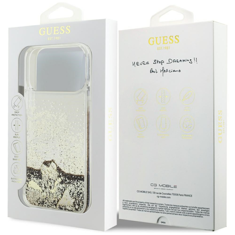 Deksel for Apple iPhone 17 Pro, Guess, Liquid Glitter Charms, Gull