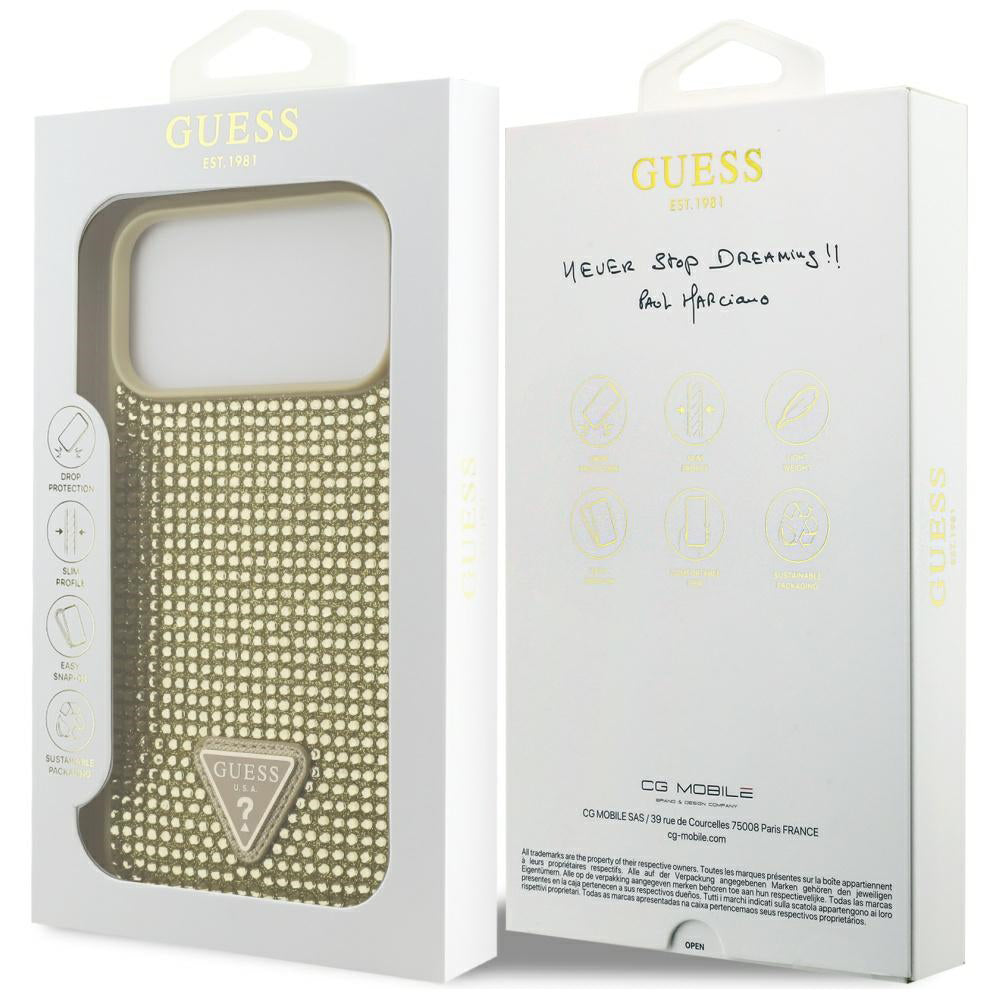 Deksel for Apple iPhone 17 Pro, Guess, Rhinestone Triangle Logo, Gull
