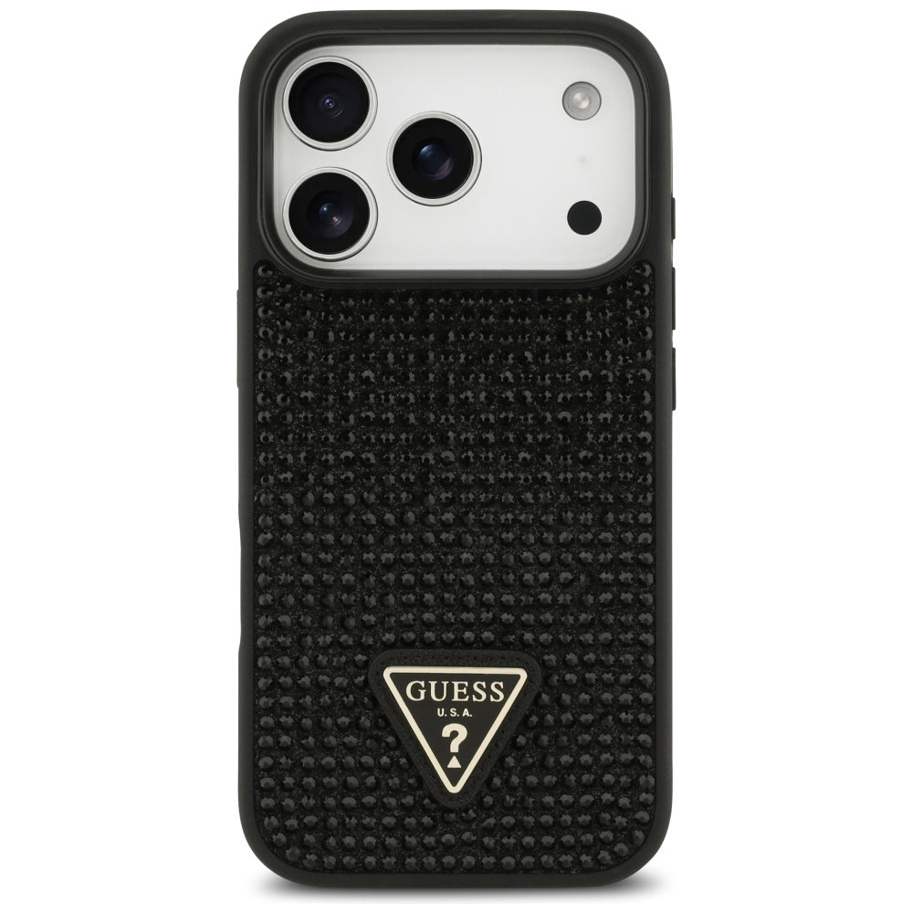 Deksel for Apple iPhone 17 Pro, Guess, Rhinestone Triangle Logo, Svart