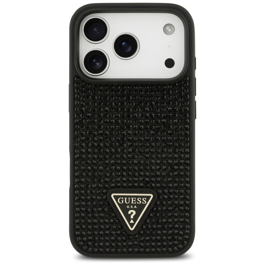 Deksel for Apple iPhone 17 Pro, Guess, Rhinestone Triangle Logo, Svart