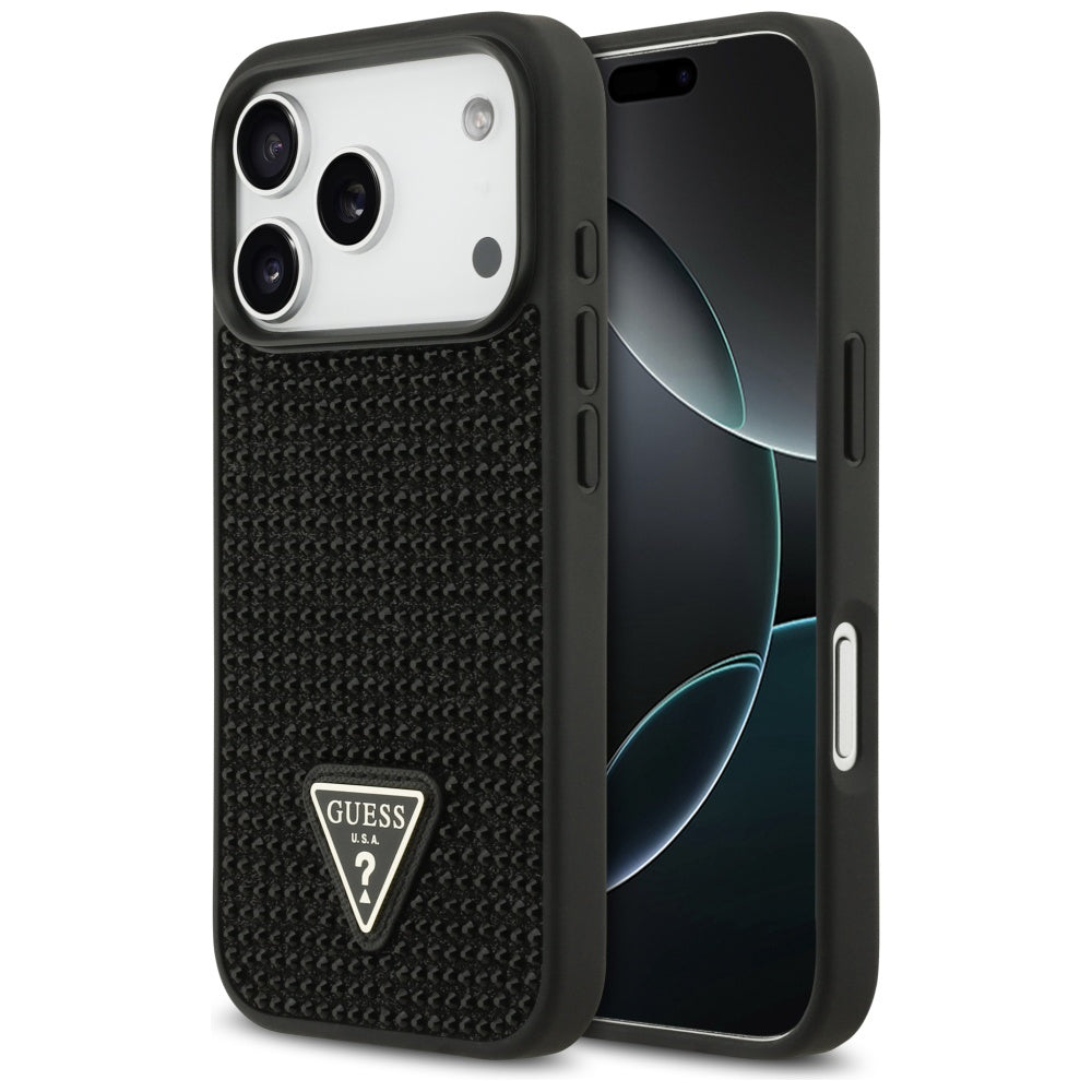 Deksel for Apple iPhone 17 Pro, Guess, Rhinestone Triangle Logo, Svart