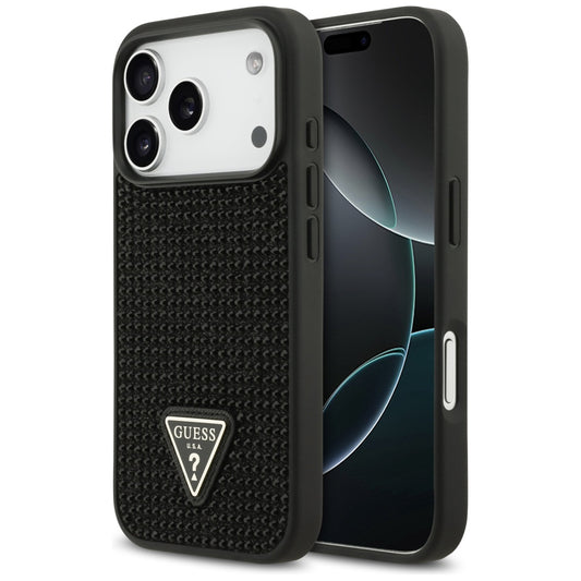 Deksel for Apple iPhone 17 Pro, Guess, Rhinestone Triangle Logo, Svart