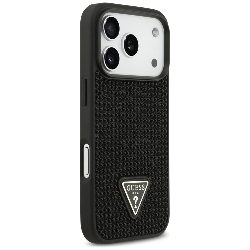 Deksel for Apple iPhone 17 Pro, Guess, Rhinestone Triangle Logo, Svart