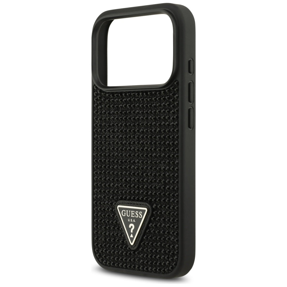 Deksel for Apple iPhone 17 Pro, Guess, Rhinestone Triangle Logo, Svart