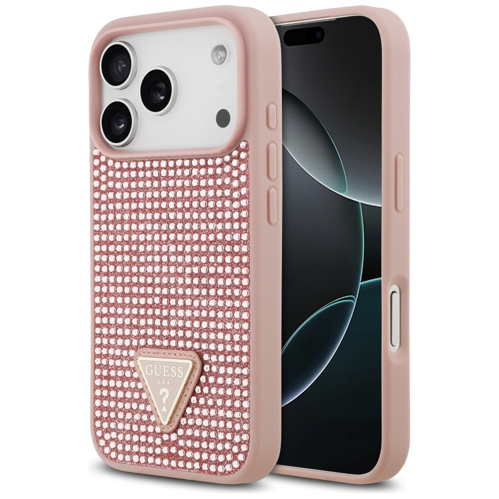 Deksel for Apple iPhone 17 Pro, Guess, Rhinestone Triangle Logo, Rosa