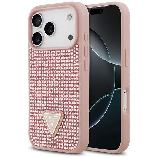 Deksel for Apple iPhone 17 Pro, Guess, Rhinestone Triangle Logo, Rosa
