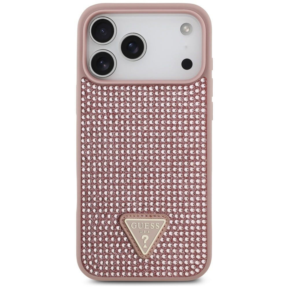 Deksel for Apple iPhone 17 Pro, Guess, Rhinestone Triangle Logo, Rosa