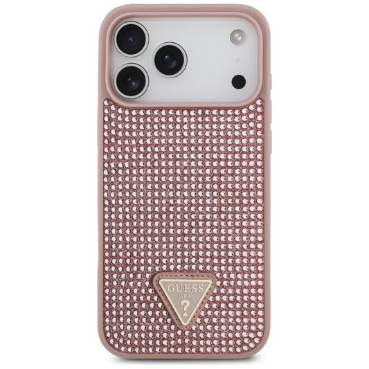 Deksel for Apple iPhone 17 Pro, Guess, Rhinestone Triangle Logo, Rosa