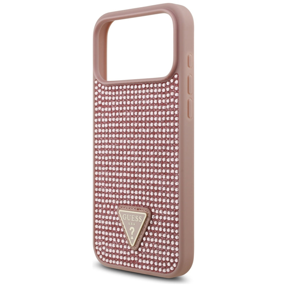 Deksel for Apple iPhone 17 Pro, Guess, Rhinestone Triangle Logo, Rosa
