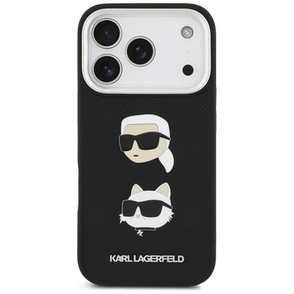 Deksel for Apple iPhone 17 Pro, Karl Lagerfeld, Grained Karl & Choupette's Heads Pins and Logo, Svart