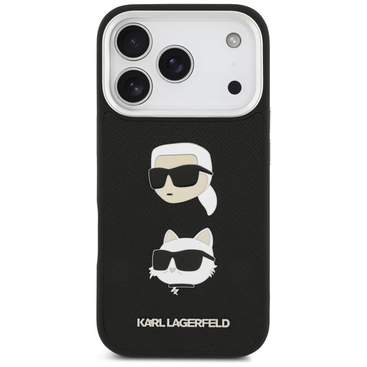 Deksel for Apple iPhone 17 Pro, Karl Lagerfeld, Grained Karl & Choupette's Heads Pins and Logo, Svart