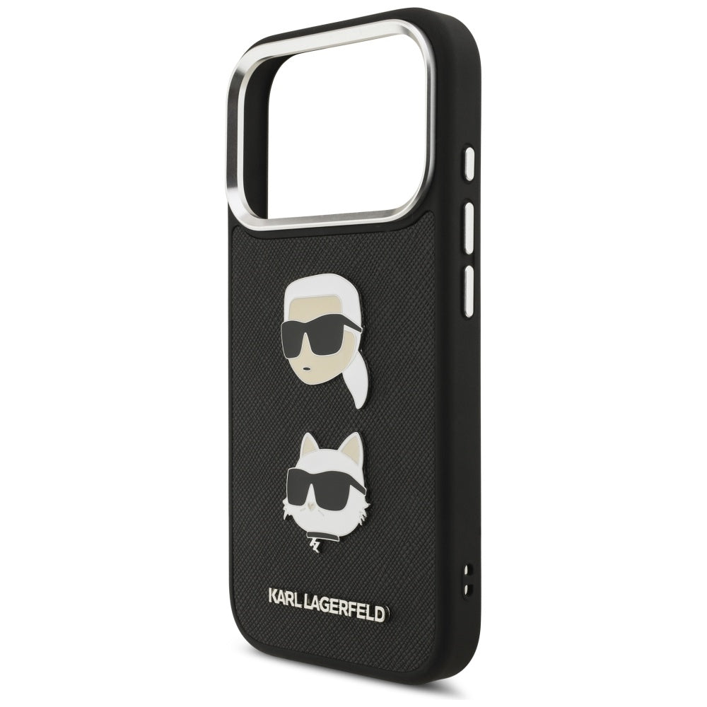 Deksel for Apple iPhone 17 Pro, Karl Lagerfeld, Grained Karl & Choupette's Heads Pins and Logo, Svart