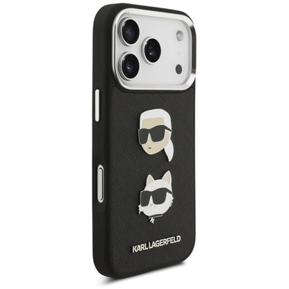Deksel for Apple iPhone 17 Pro, Karl Lagerfeld, Grained Karl & Choupette's Heads Pins and Logo, Svart