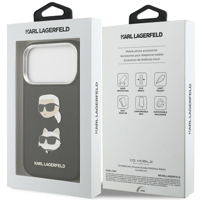 Deksel for Apple iPhone 17 Pro, Karl Lagerfeld, Grained Karl & Choupette's Heads Pins and Logo, Svart