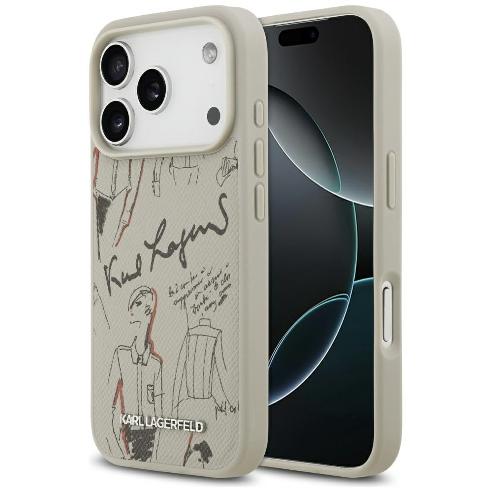 Deksel for Apple iPhone 17 Pro, Karl Lagerfeld, Grained Pattern Logo, Grå