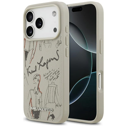 Deksel for Apple iPhone 17 Pro, Karl Lagerfeld, Grained Pattern Logo, Grå