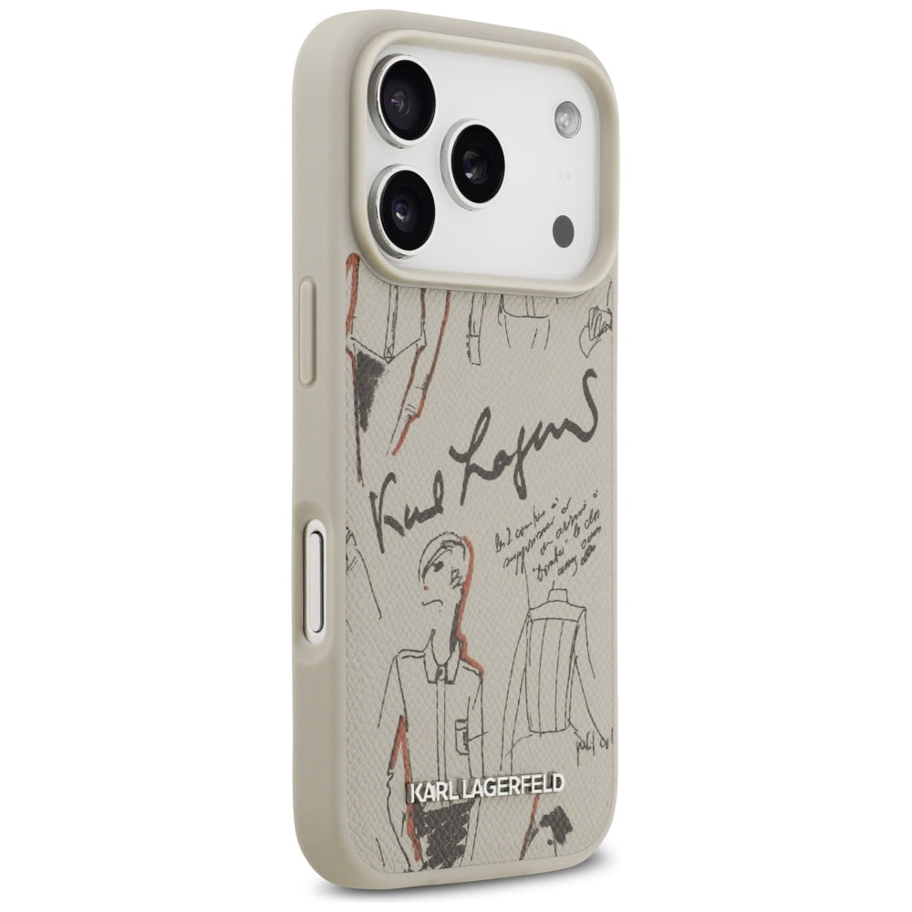 Deksel for Apple iPhone 17 Pro, Karl Lagerfeld, Grained Pattern Logo, Grå