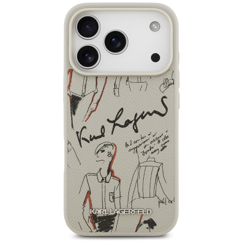 Deksel for Apple iPhone 17 Pro, Karl Lagerfeld, Grained Pattern Logo, Grå