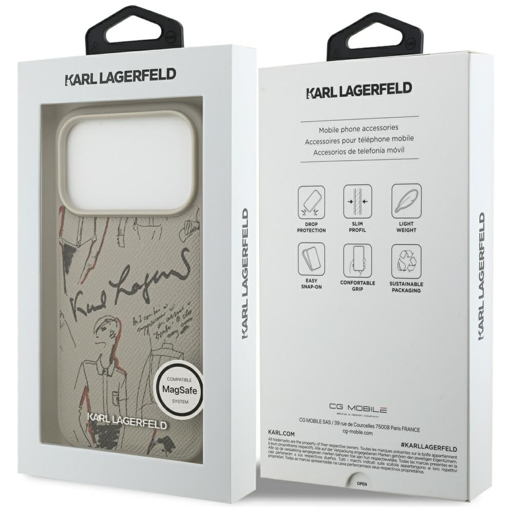 Deksel for Apple iPhone 17 Pro, Karl Lagerfeld, Grained Pattern Logo, Grå