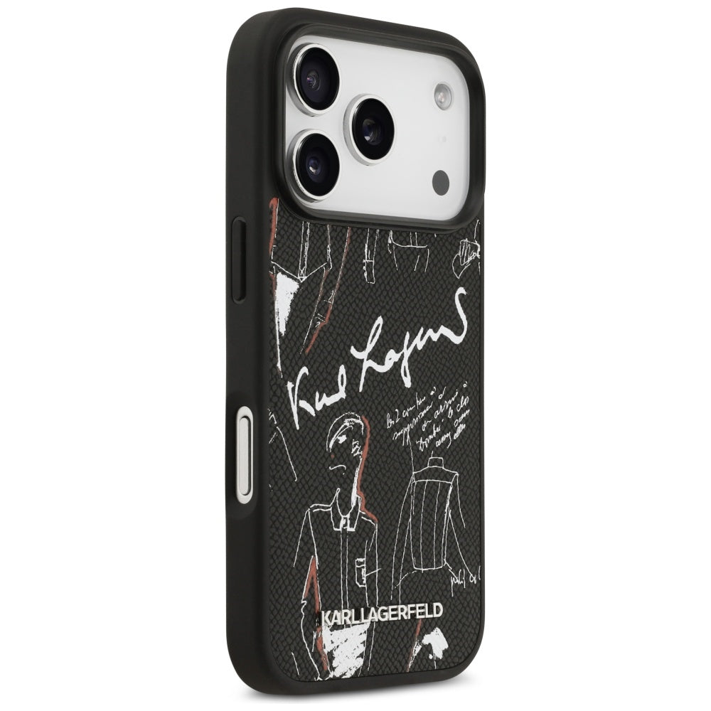 Deksel for Apple iPhone 17 Pro, Karl Lagerfeld, Grained Pattern Logo, Svart