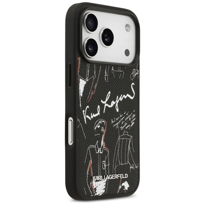Deksel for Apple iPhone 17 Pro, Karl Lagerfeld, Grained Pattern Logo, Svart
