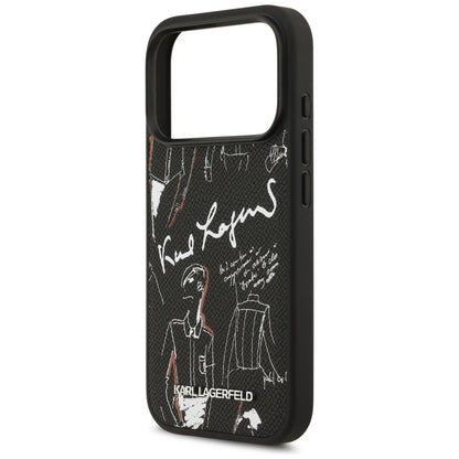 Deksel for Apple iPhone 17 Pro, Karl Lagerfeld, Grained Pattern Logo, Svart