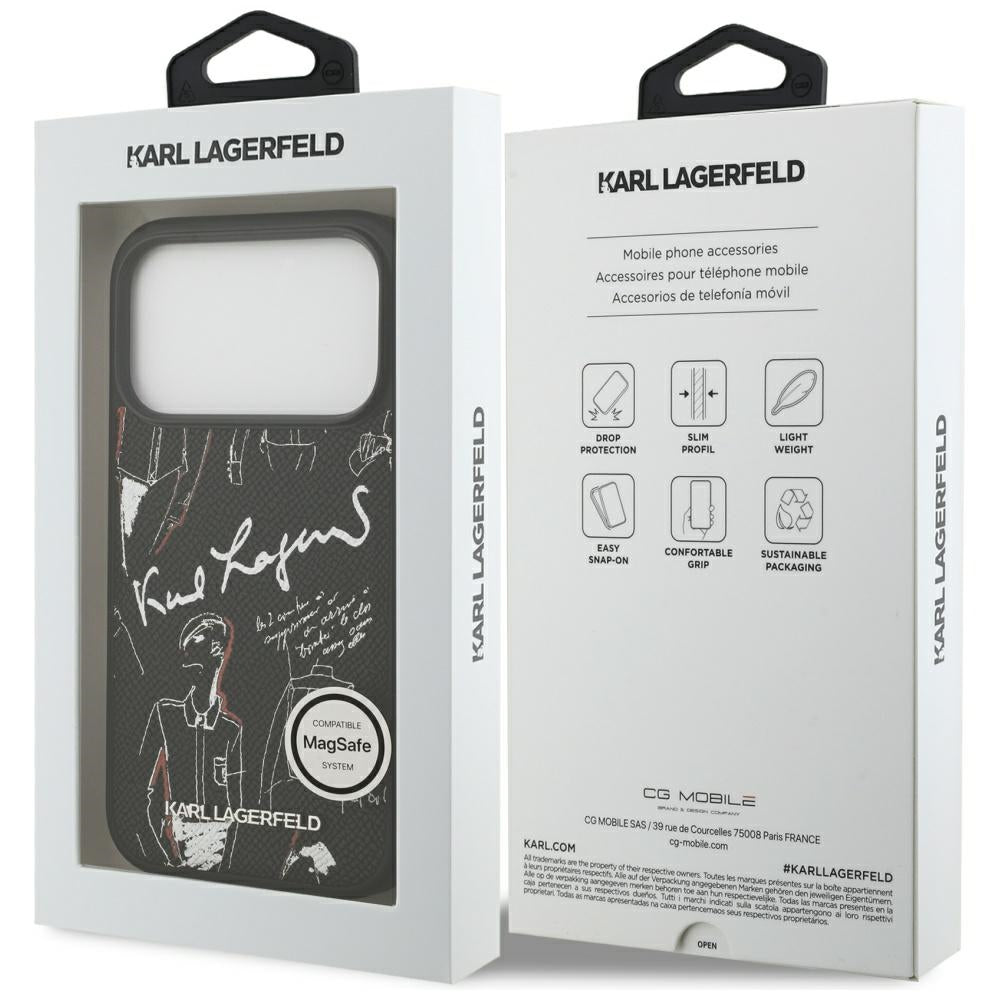 Deksel for Apple iPhone 17 Pro, Karl Lagerfeld, Grained Pattern Logo, Svart