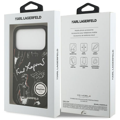 Deksel for Apple iPhone 17 Pro, Karl Lagerfeld, Grained Pattern Logo, Svart