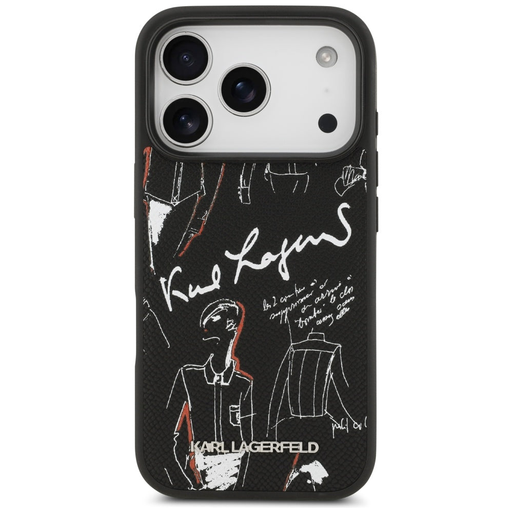 Deksel for Apple iPhone 17 Pro, Karl Lagerfeld, Grained Pattern Logo, Svart