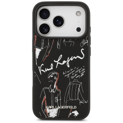 Deksel for Apple iPhone 17 Pro, Karl Lagerfeld, Grained Pattern Logo, Svart