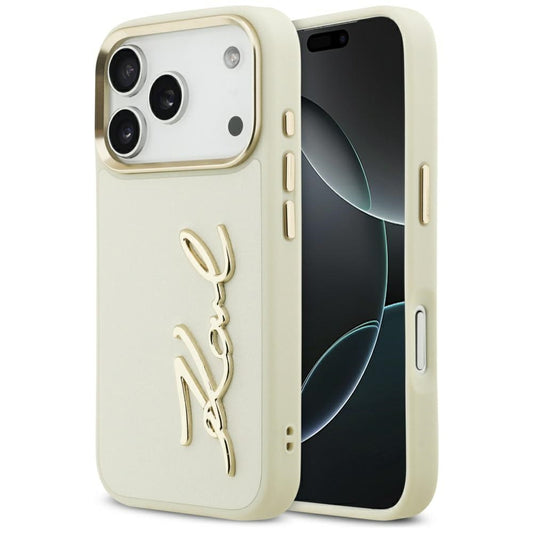 Deksel for Apple iPhone 17 Pro, Karl Lagerfeld, Script Logo, Beige