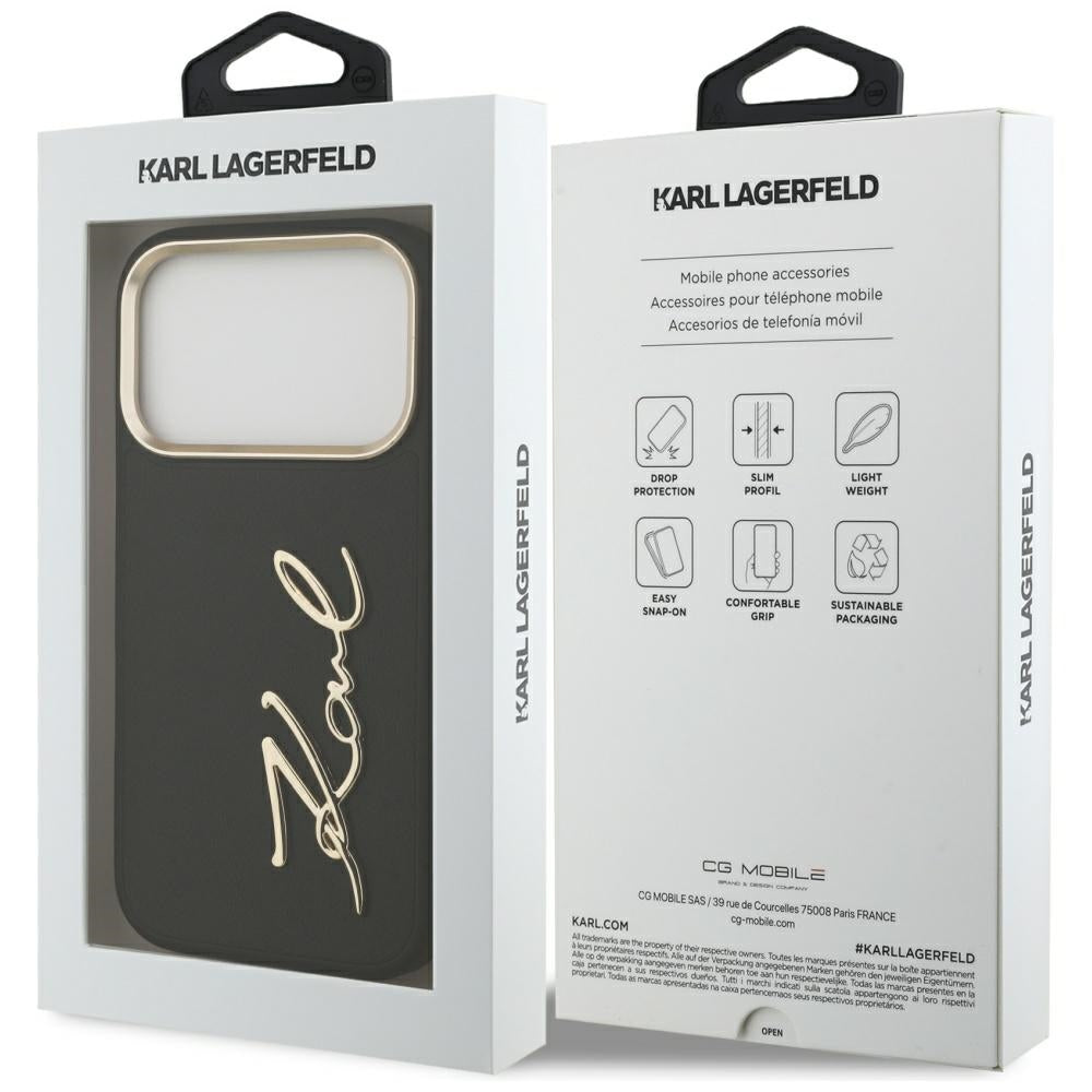 Deksel for Apple iPhone 17 Pro, Karl Lagerfeld, Script Logo, Svart