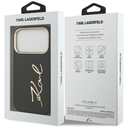 Deksel for Apple iPhone 17 Pro, Karl Lagerfeld, Script Logo, Svart