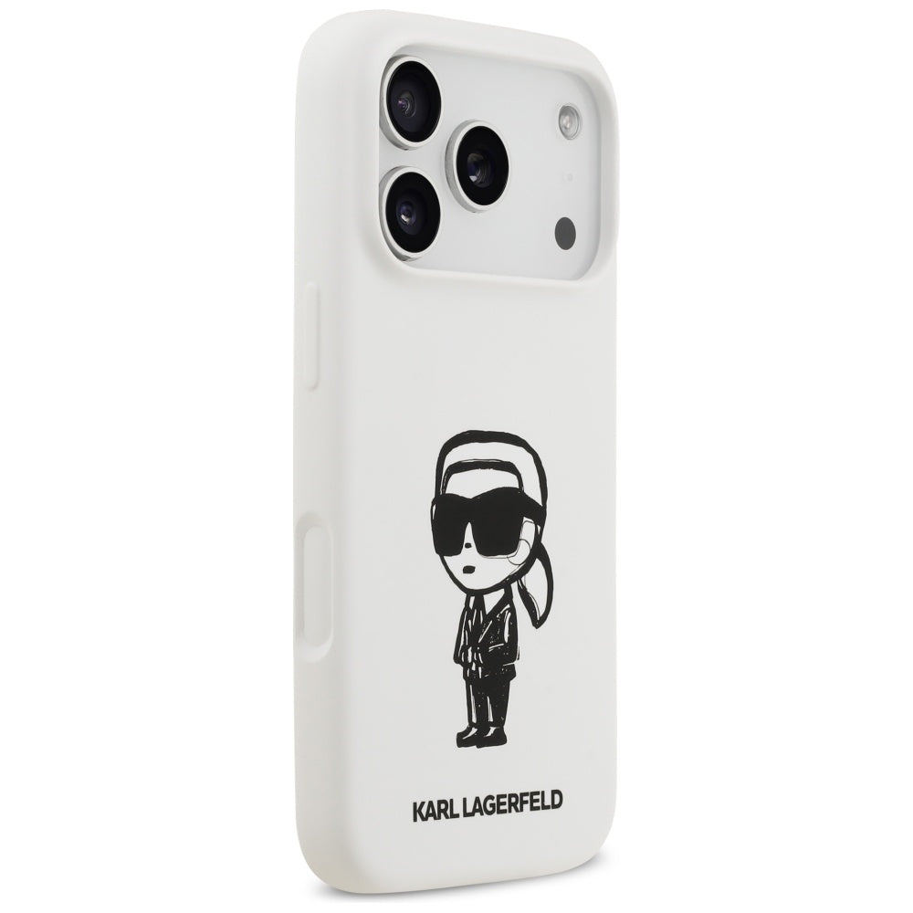 Deksel for Apple iPhone 17 Pro, Karl Lagerfeld, Sketch and Logo Karl, Hvit