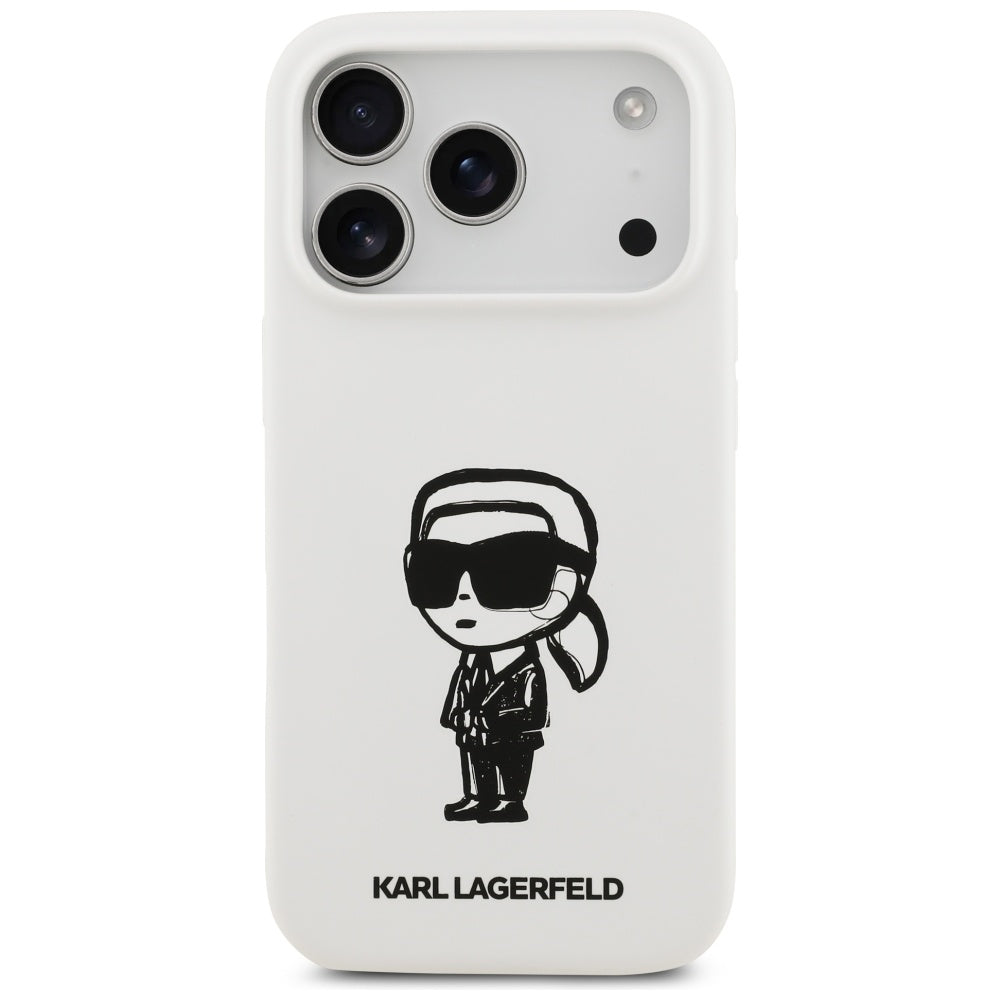 Deksel for Apple iPhone 17 Pro, Karl Lagerfeld, Sketch and Logo Karl, Hvit