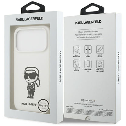 Deksel for Apple iPhone 17 Pro, Karl Lagerfeld, Sketch and Logo Karl, Hvit