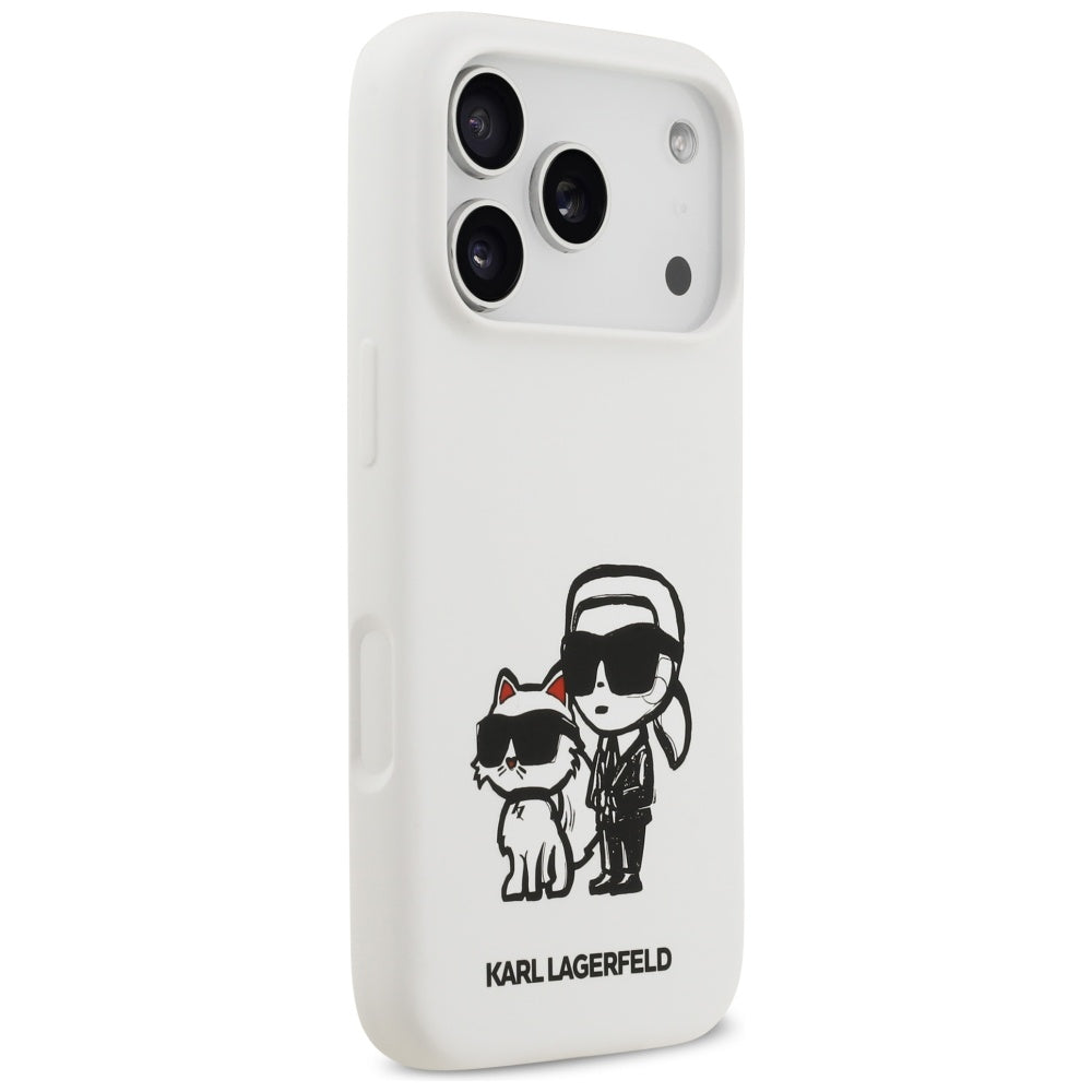 Deksel for Apple iPhone 17 Pro, Karl Lagerfeld, Sketch and Logo Karl & Choupette, Hvit