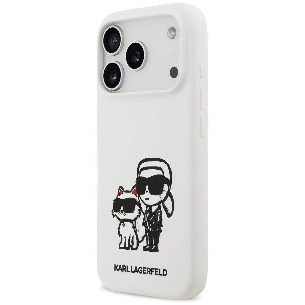 Deksel for Apple iPhone 17 Pro, Karl Lagerfeld, Sketch and Logo Karl & Choupette, Hvit