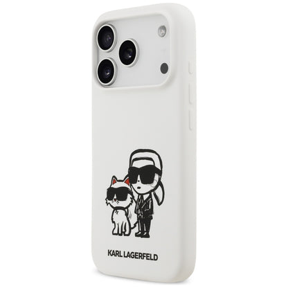 Deksel for Apple iPhone 17 Pro, Karl Lagerfeld, Sketch and Logo Karl & Choupette, Hvit