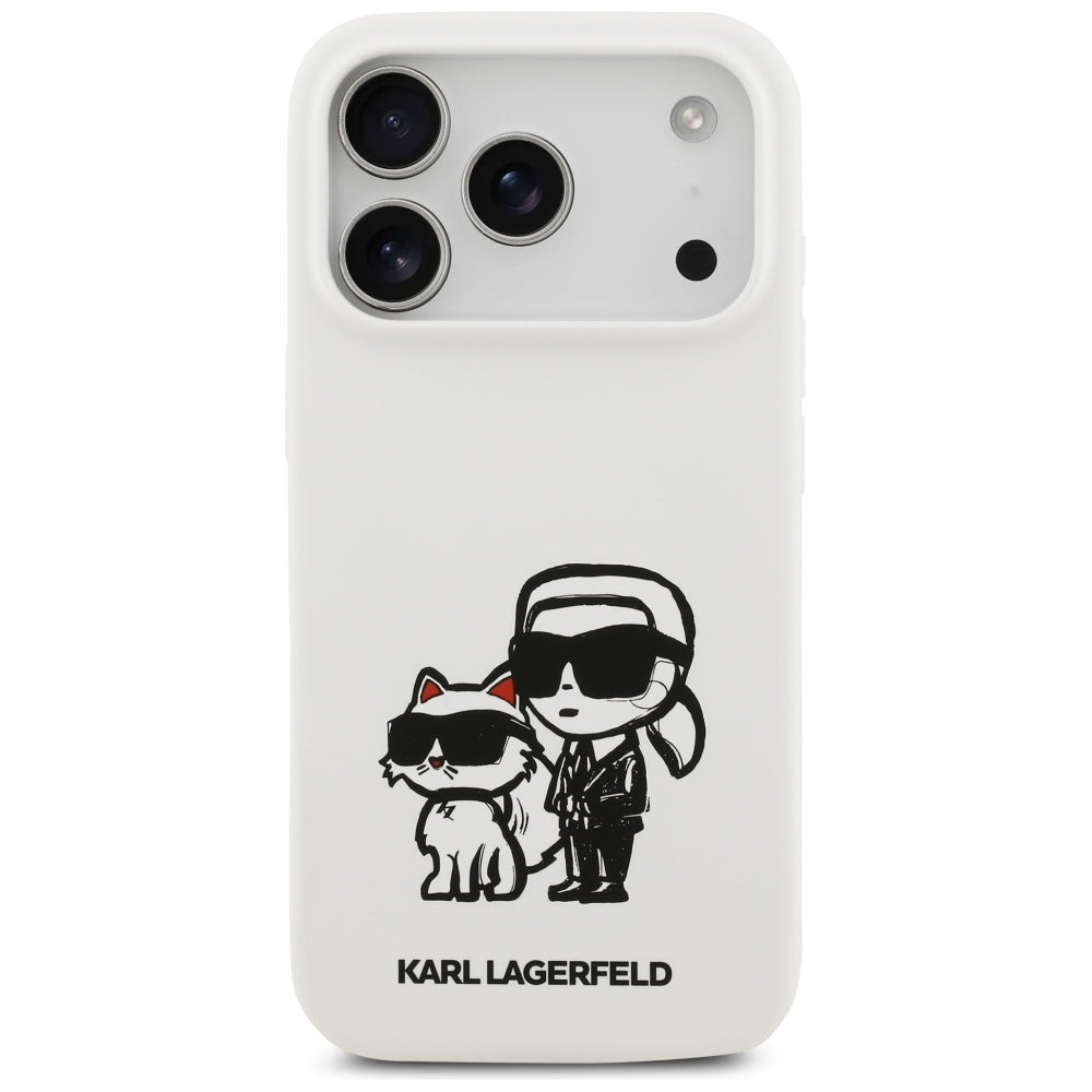 Deksel for Apple iPhone 17 Pro, Karl Lagerfeld, Sketch and Logo Karl & Choupette, Hvit
